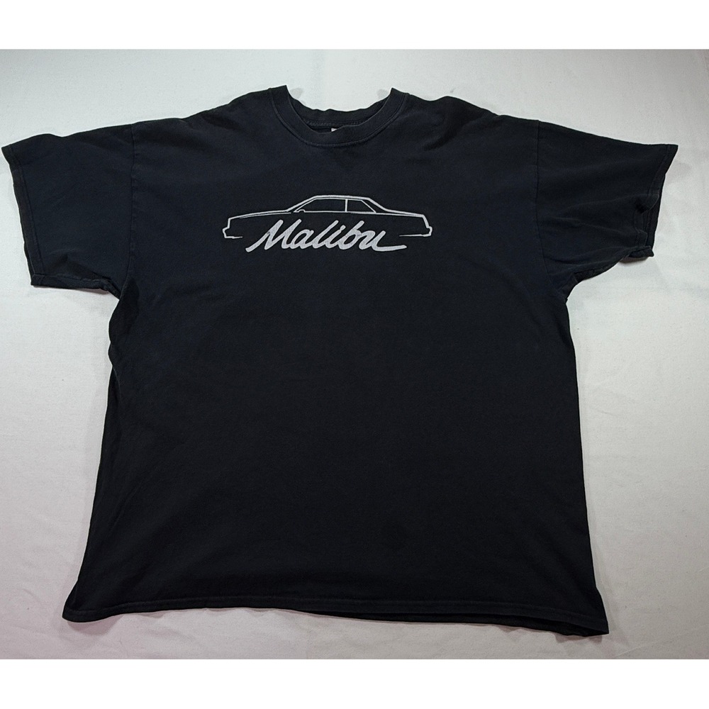 Chevrolet Malibu Car Graphic T-Shirt Black Short Sleeve Crewneck Mens XL